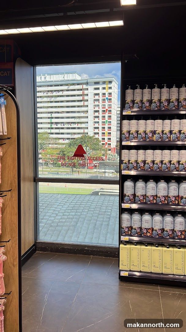 Store Interior with View of Apartment Buildings
