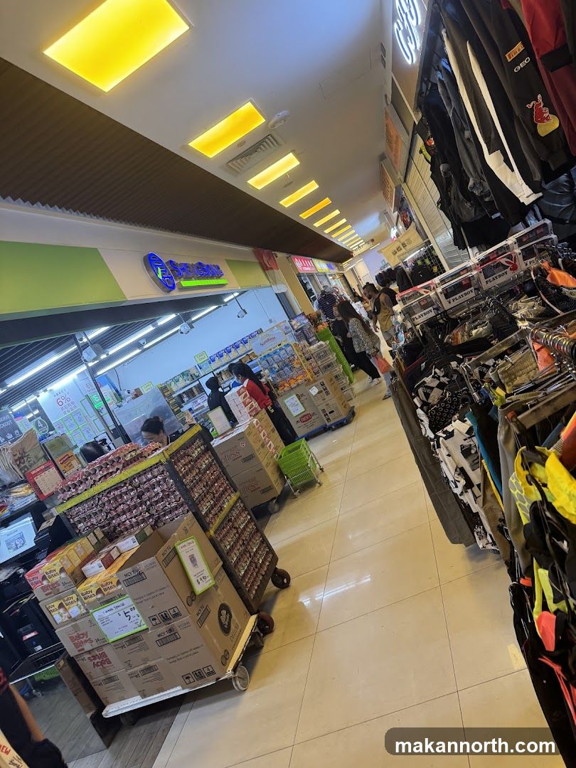 Supermarket aisle with merchandise