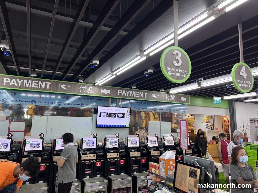 Self-checkout area in a supermarket