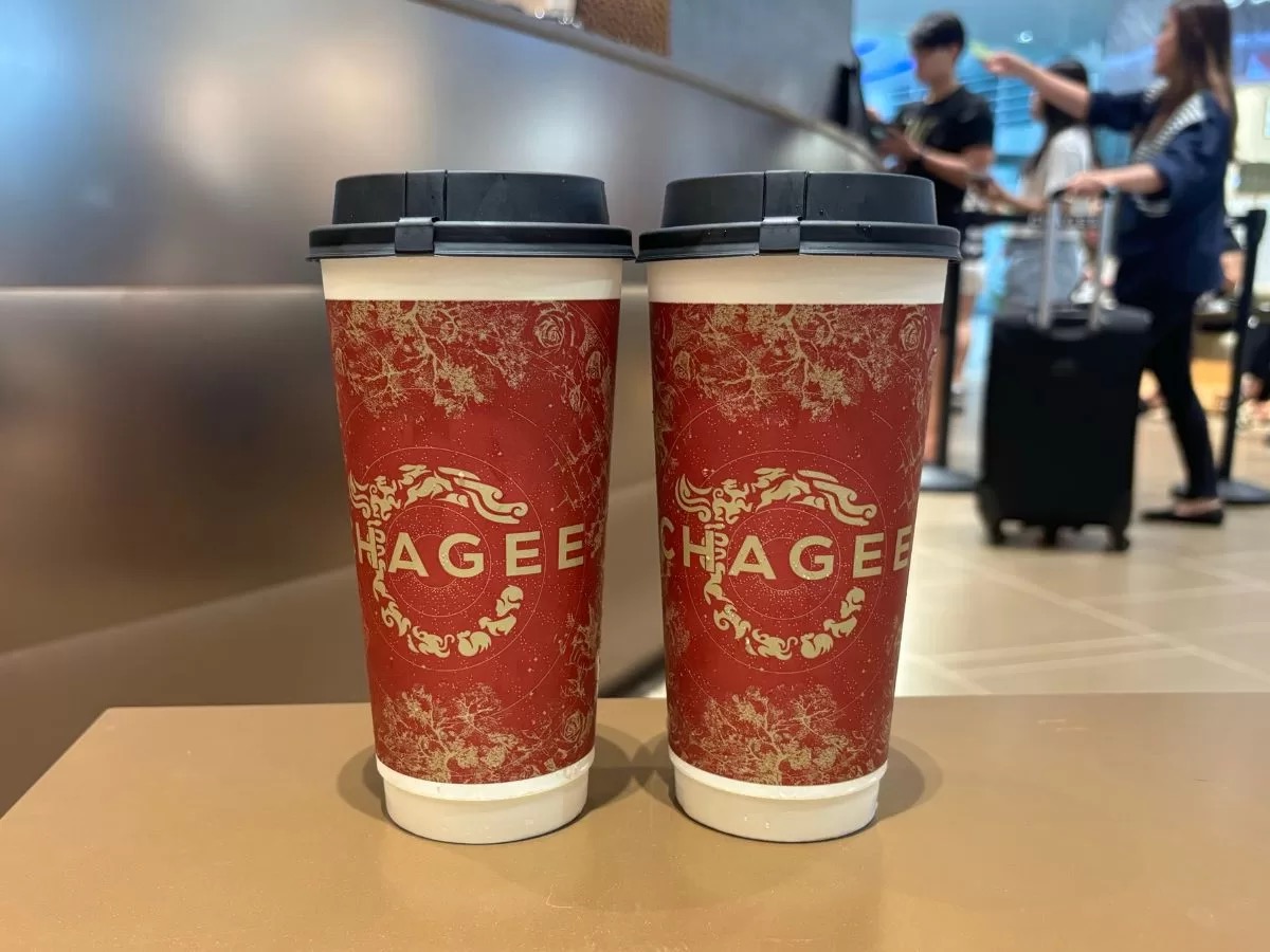 A cup of CHAGEE Jasmine Green Milk Tea, the signature fresh milk tea drink available at the new Wisteria Mall outlet in Yishun