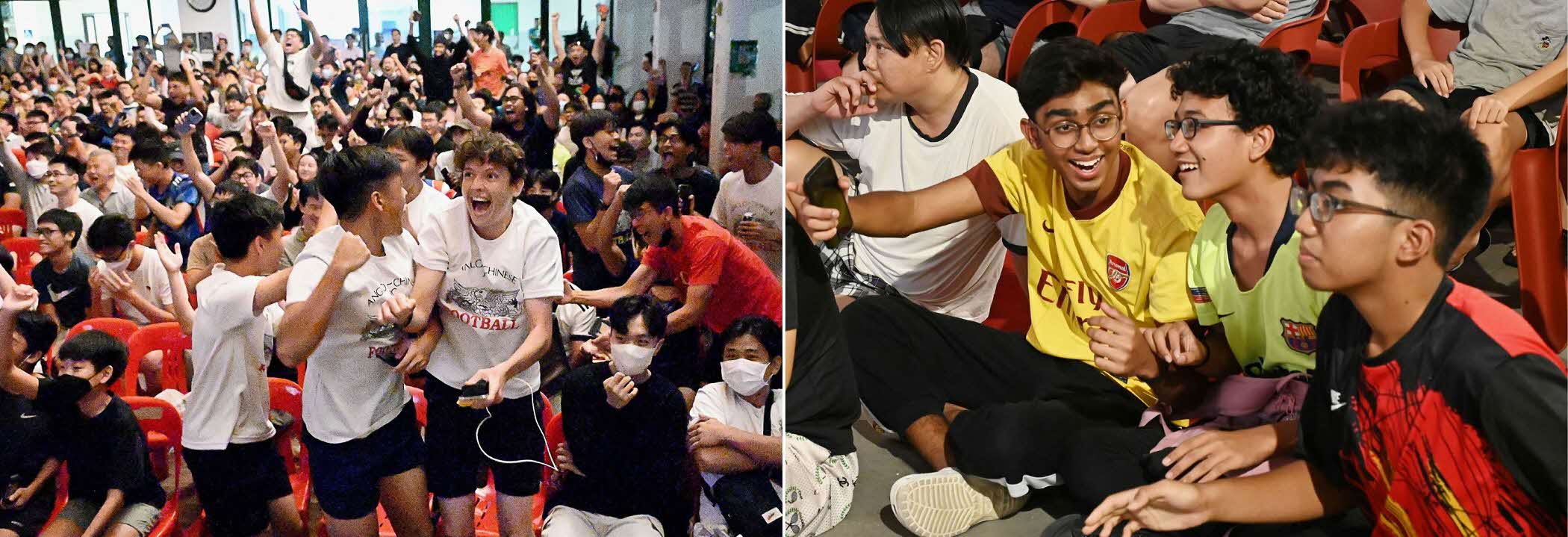 Residents cheering at a community club World Cup live screening in Singapore
